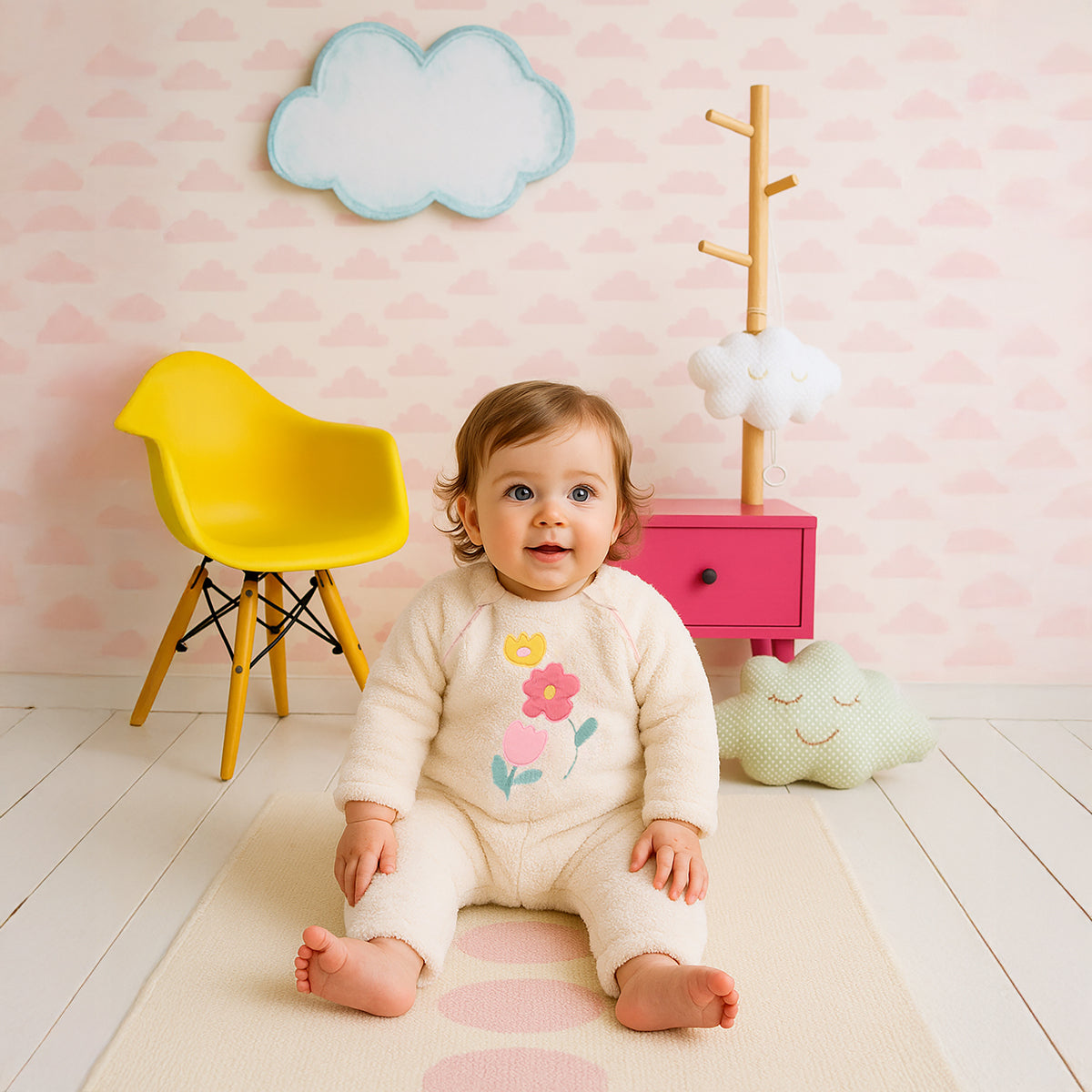 White Newborn Girls Round Neck Full Length Romper