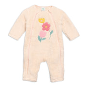 Girls Cotton Full Sleeves Floral Embroidered Romper - Pink