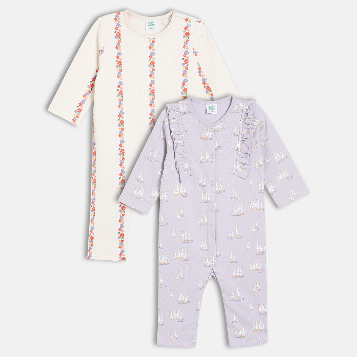 Purple/White Newborn Girls Round Neck Full Length Romper