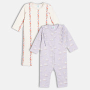Purple/White Newborn Girls Round Neck Full Length Romper