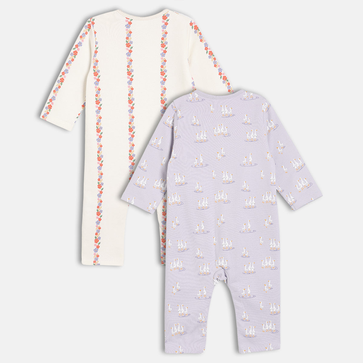 Purple/White Newborn Girls Round Neck Full Length Romper