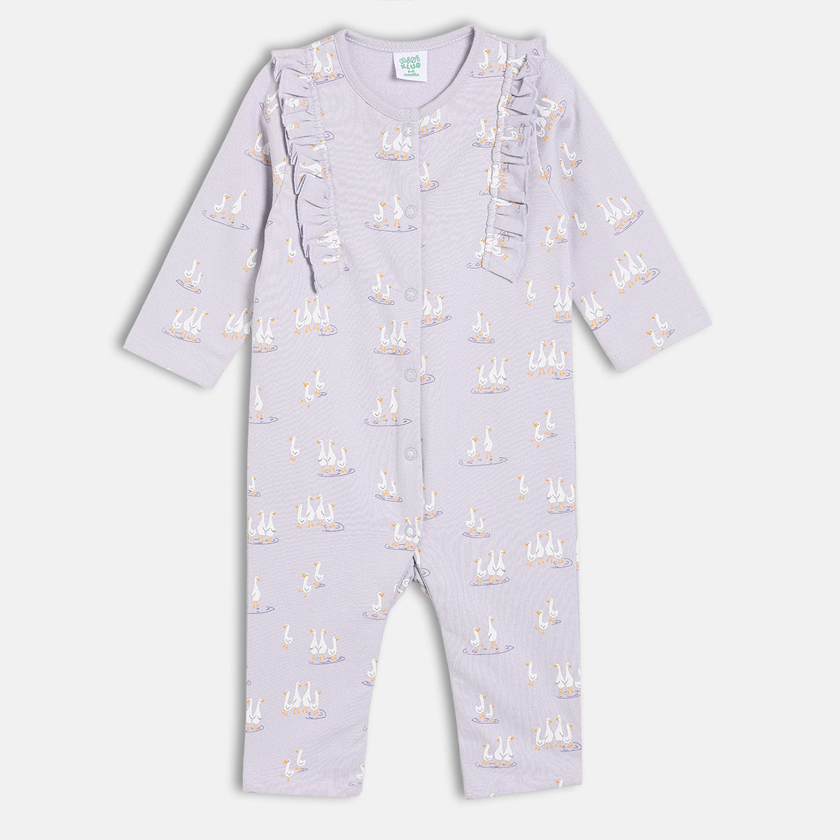 Purple/White Newborn Girls Round Neck Full Length Romper