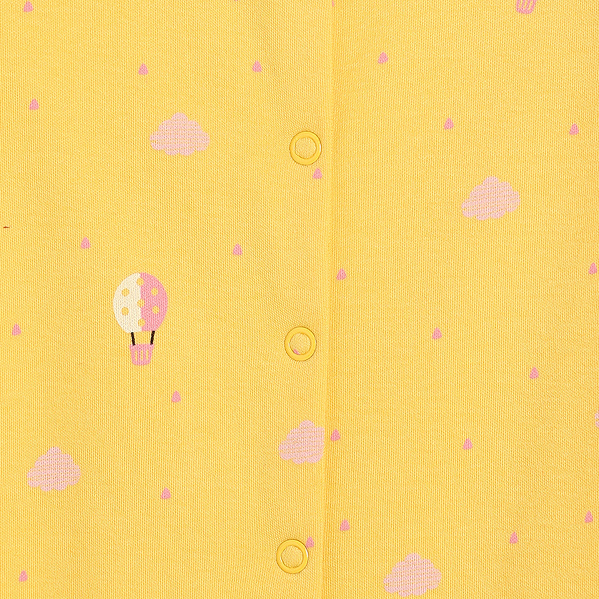Girls Cotton Pack Of 2 Full Sleeves Typography & Hot Air Balloon Printed Sleepsuits - Green & Yellow