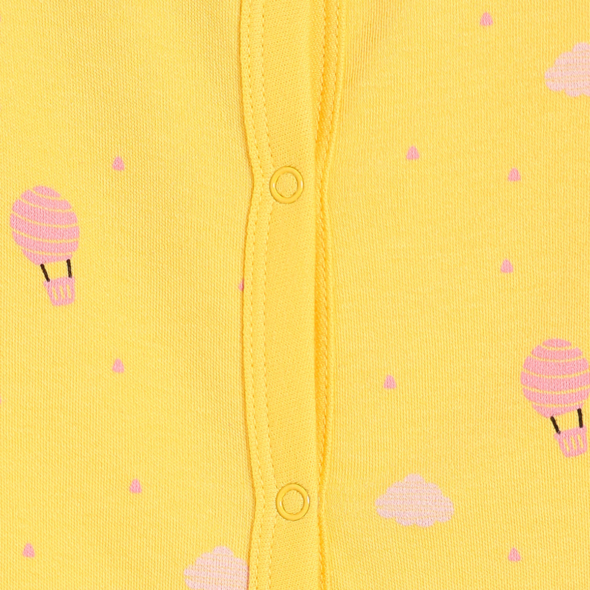 Girls Cotton Pack Of 2 Full Sleeves Typography & Hot Air Balloon Printed Sleepsuits - Green & Yellow