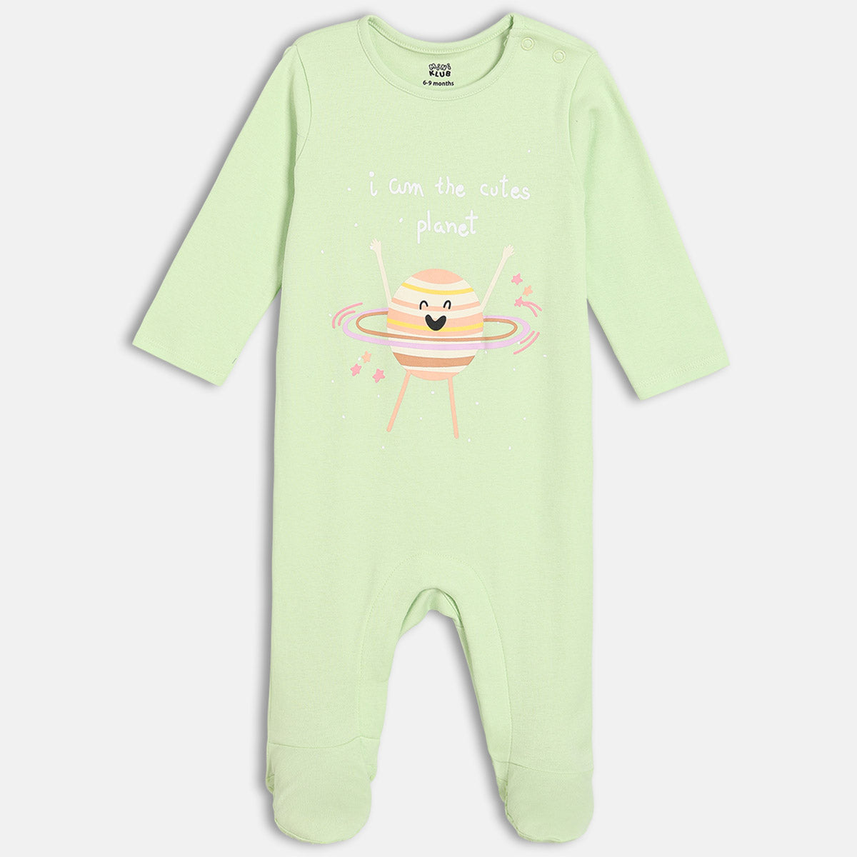Girls Cotton Pack Of 2 Full Sleeves Typography & Hot Air Balloon Printed Sleepsuits - Green & Yellow