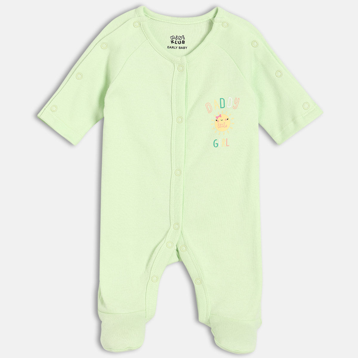 Girls Cotton Pack Of 2 Full Sleeves Typography & Hot Air Balloon Printed Sleepsuits - Green & Yellow