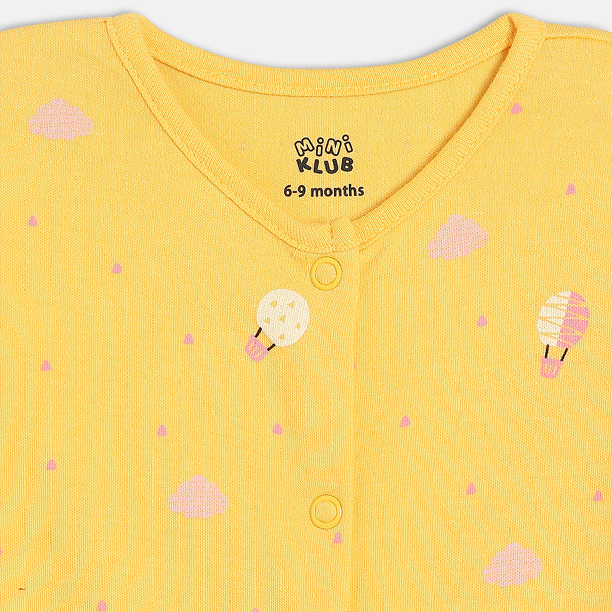 Girls Cotton Pack Of 2 Full Sleeves Typography & Hot Air Balloon Printed Sleepsuits - Green & Yellow