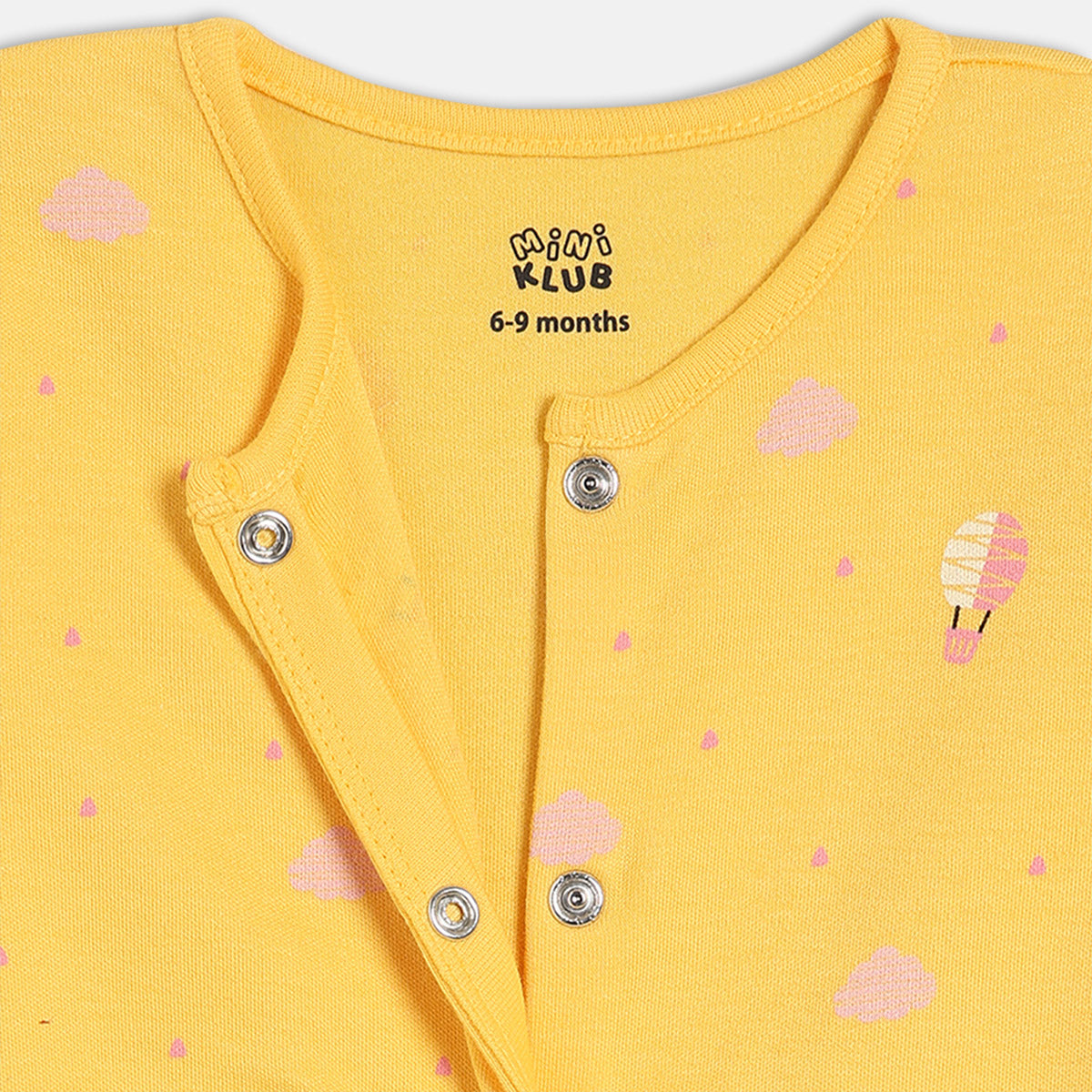 Girls Cotton Pack Of 2 Full Sleeves Typography & Hot Air Balloon Printed Sleepsuits - Green & Yellow