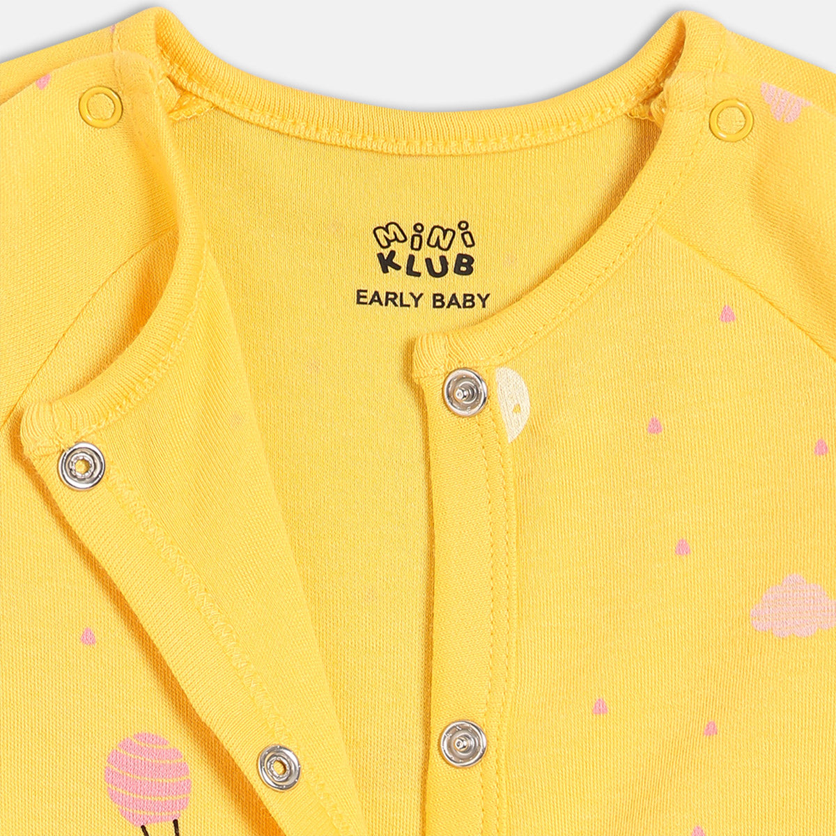 Girls Cotton Pack Of 2 Full Sleeves Typography & Hot Air Balloon Printed Sleepsuits - Green & Yellow