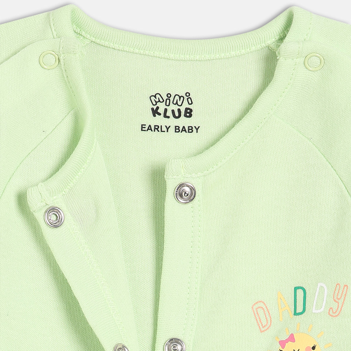 Girls Cotton Pack Of 2 Full Sleeves Typography & Hot Air Balloon Printed Sleepsuits - Green & Yellow
