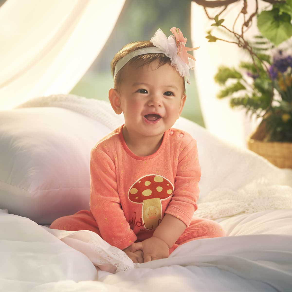 Peach Newborn Girls Round Neck Full Length Sleep Suit