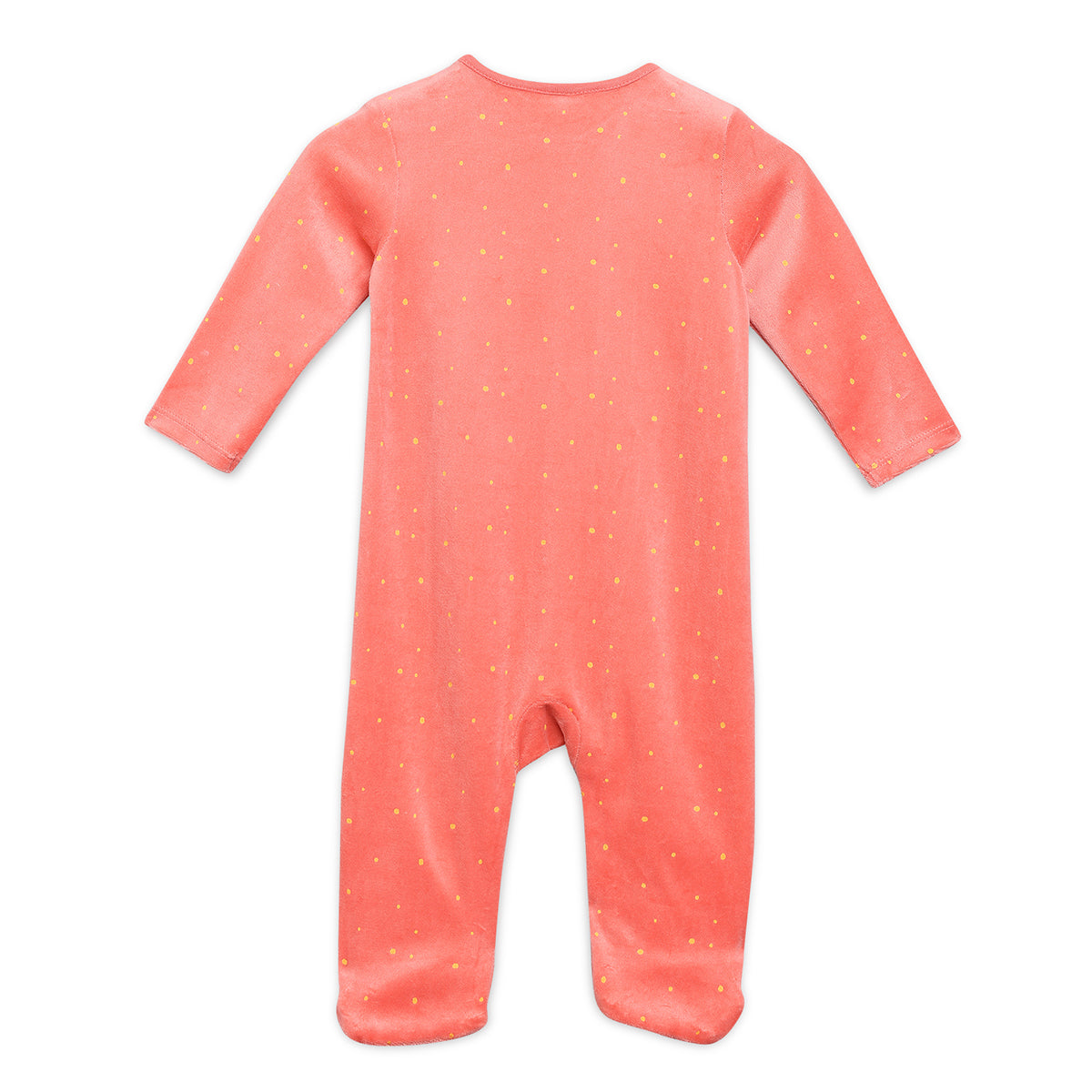 Girls Cotton Full Sleeves Text Embroidered Sleepsuit - Peach