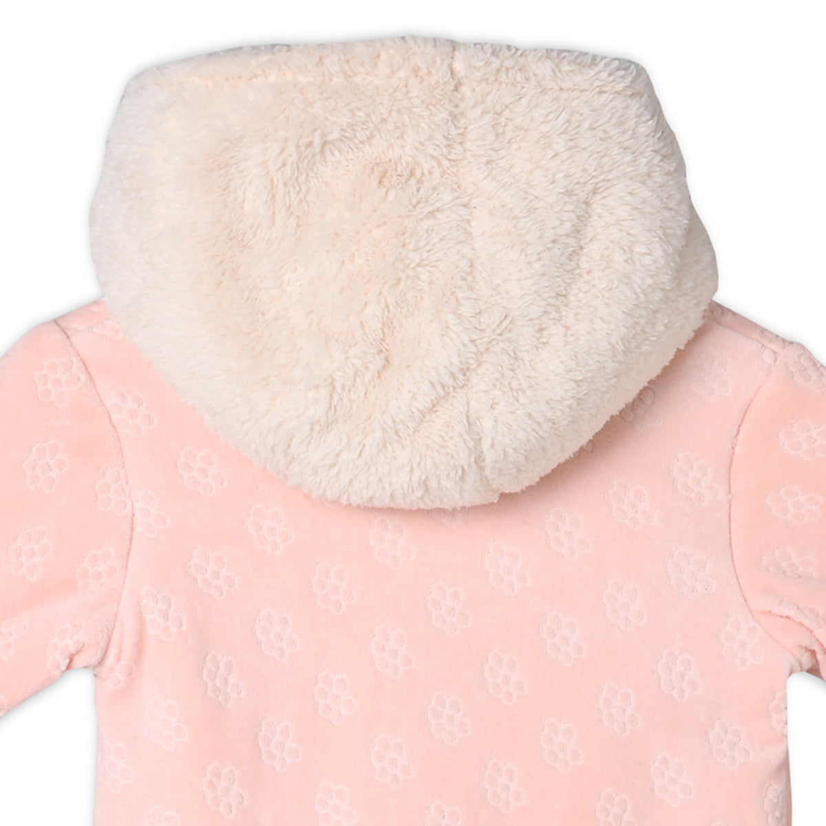 Girls Cotton Full Sleeves Floral Embroidered Hooded Sleepsuit - Pink