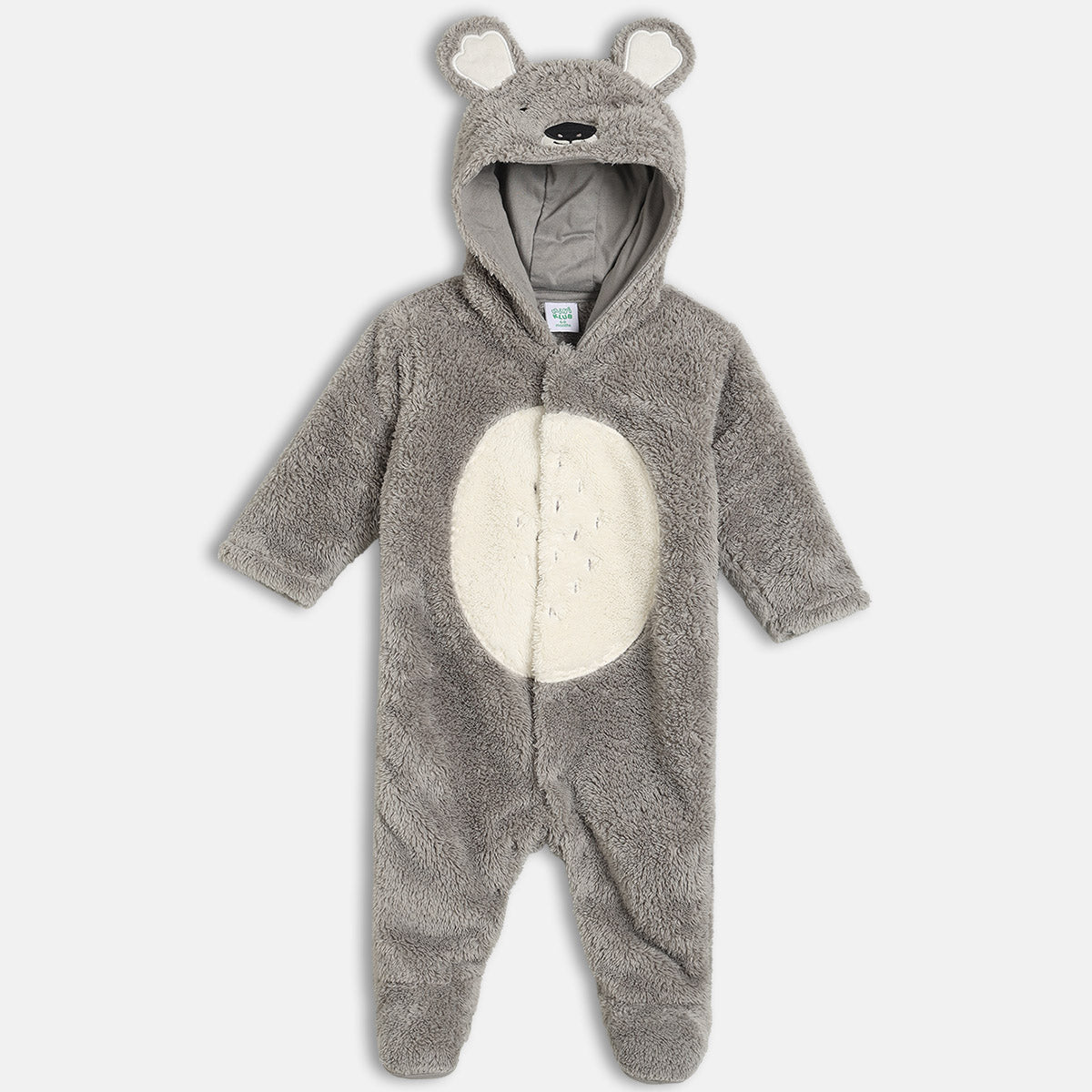 Unisex Cotton Full Sleeves Solid Sleepsuit - Grey & White