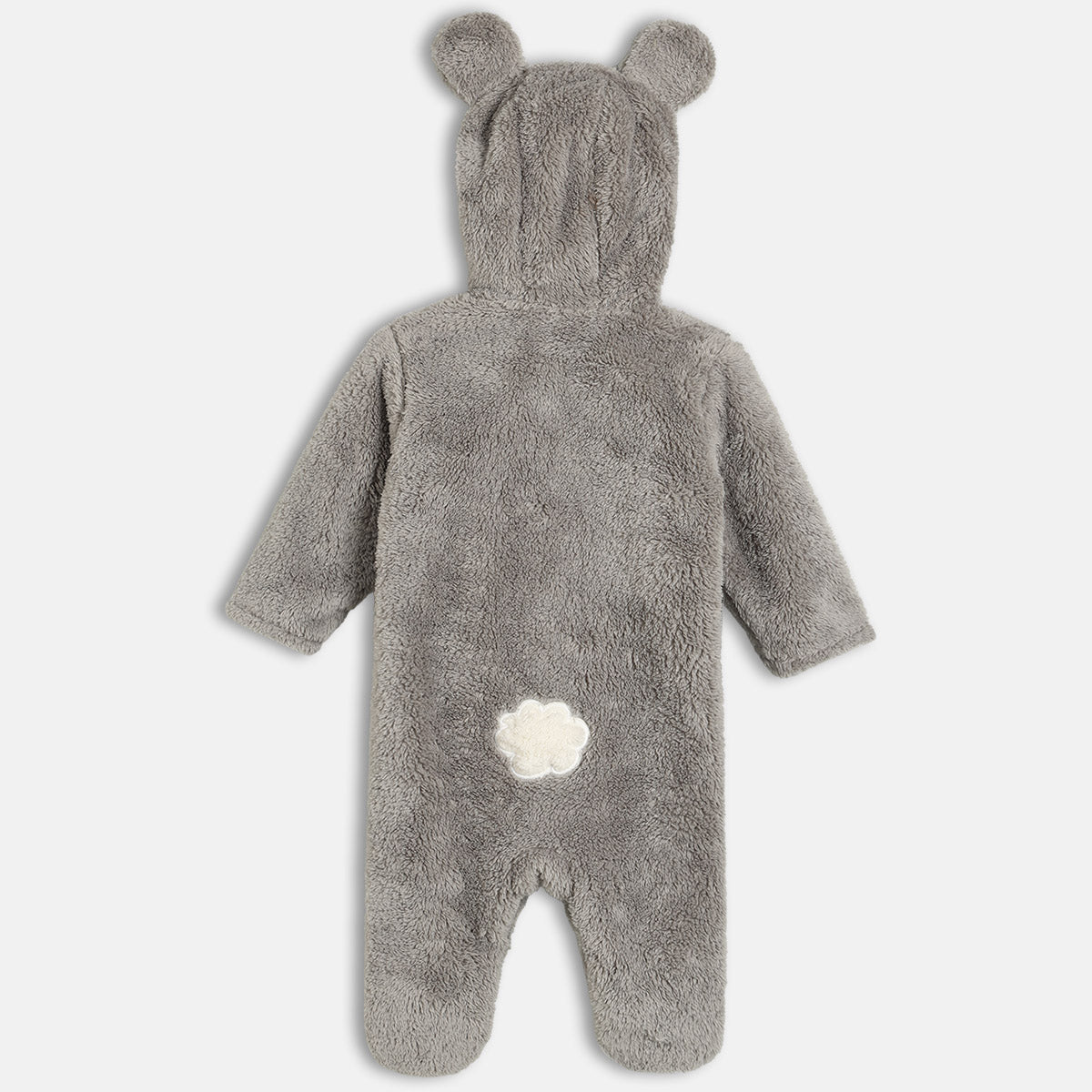 Unisex Cotton Full Sleeves Solid Sleepsuit - Grey & White