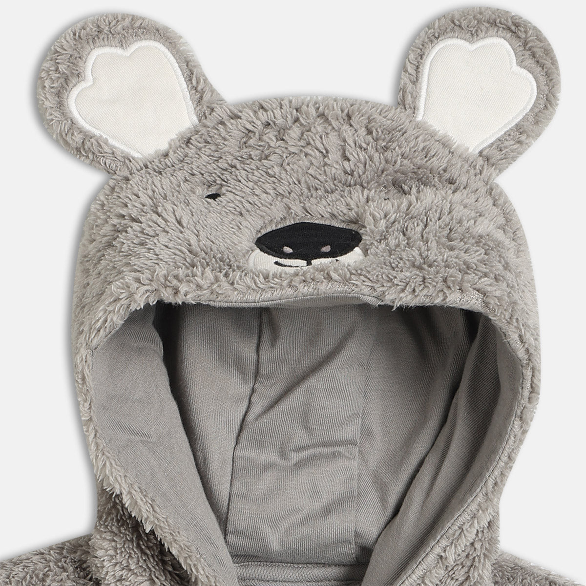 Unisex Cotton Full Sleeves Solid Sleepsuit - Grey & White