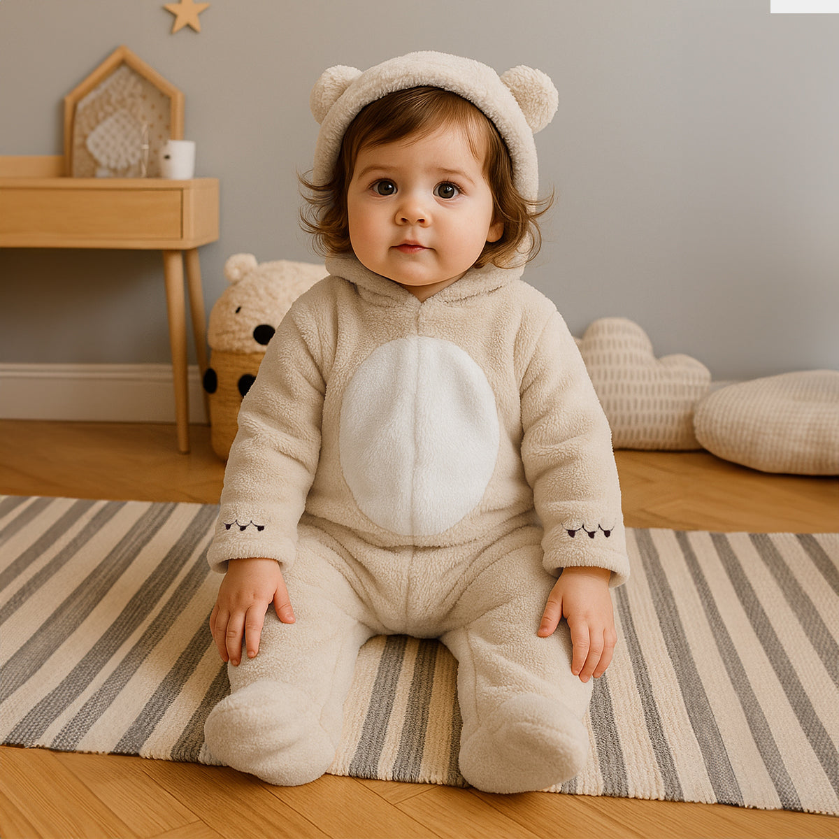 Unisex Cotton Full Sleeves Solid Sleepsuit - Peach
