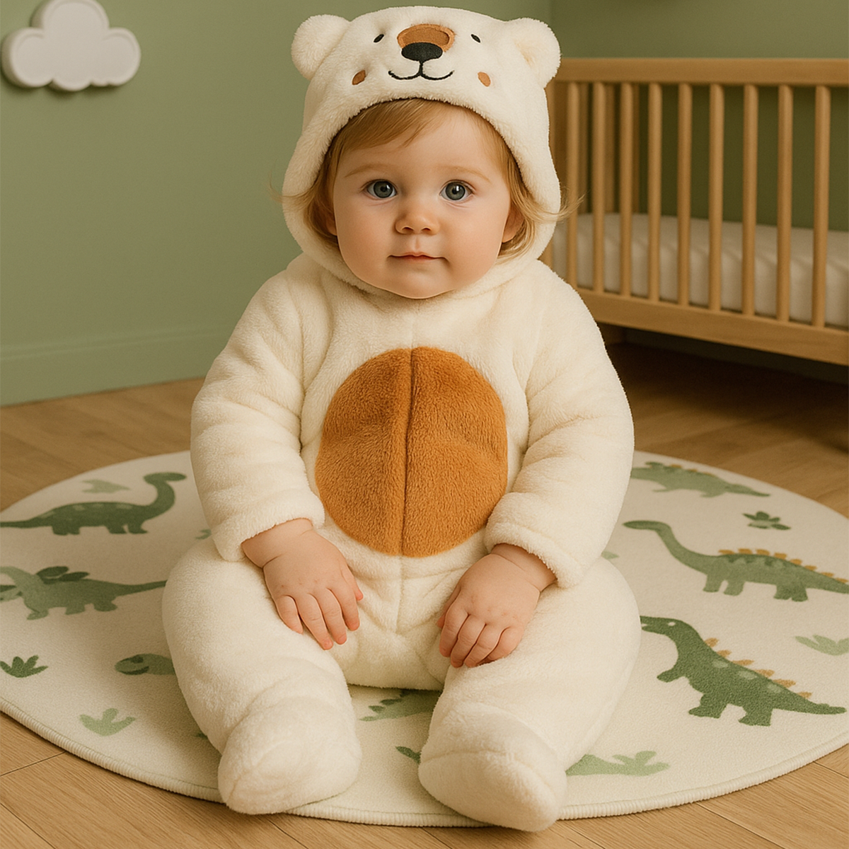 Unisex Cotton Full Sleeves Solid Sleepsuit - White