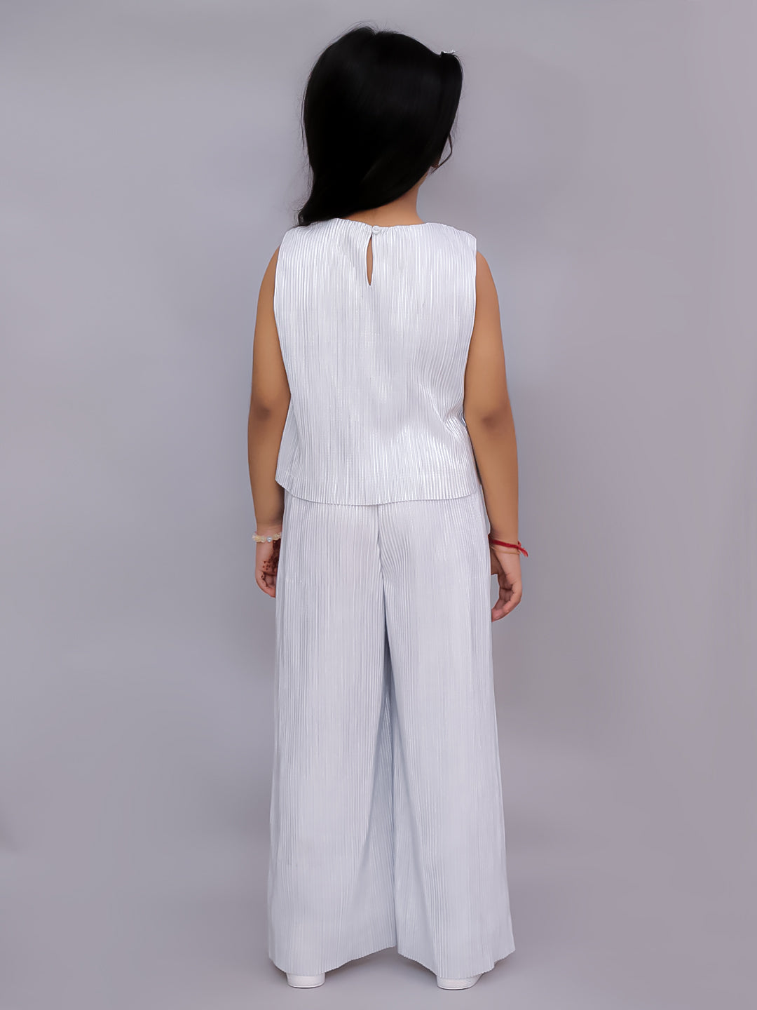 Lil Drama Girls Pleated Sleeveless Top With Palazzo Pants Co-Ord Set, White
