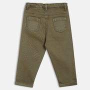 Boys Cotton Solid Denim Pant - Brown