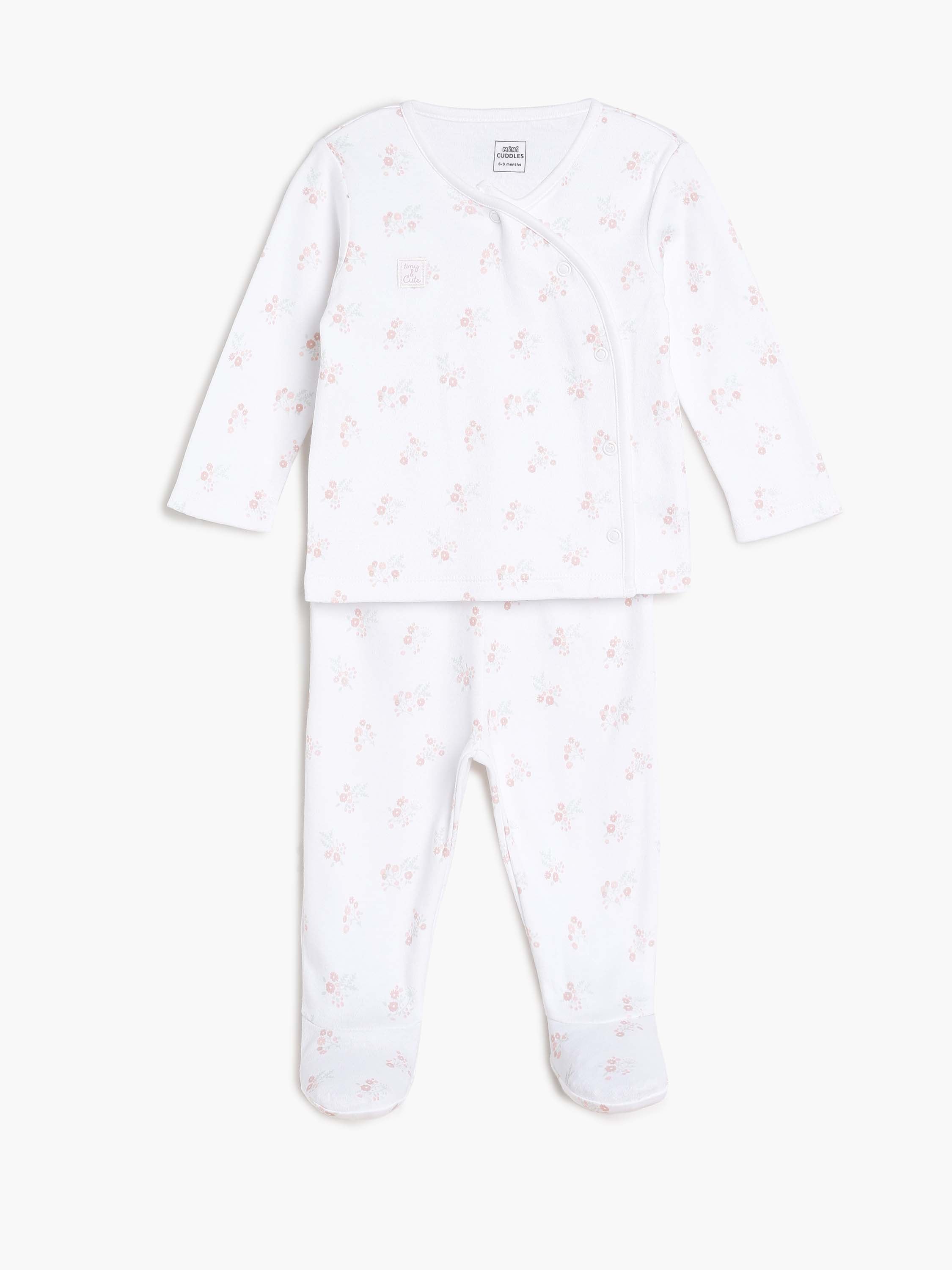 Girls White and Pink Floral Print 4-Piece Newborn Gift Set