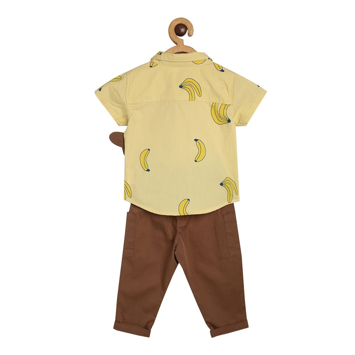 Baby Boys Monkey Print Shirt and Solid Pants Set, Yellow & Brown