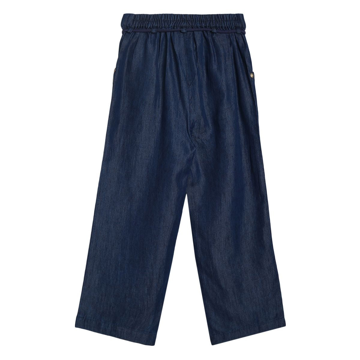 Girls Solid Denim Pants with Drawstring Waist, Dark Blue