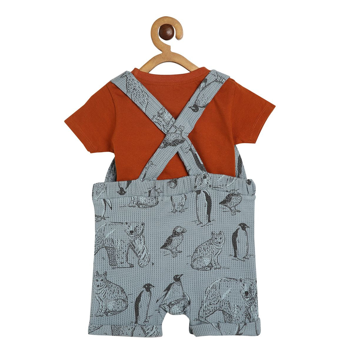 Boys Blue/Rust Round Neck Short Sleeve Dungaree Set