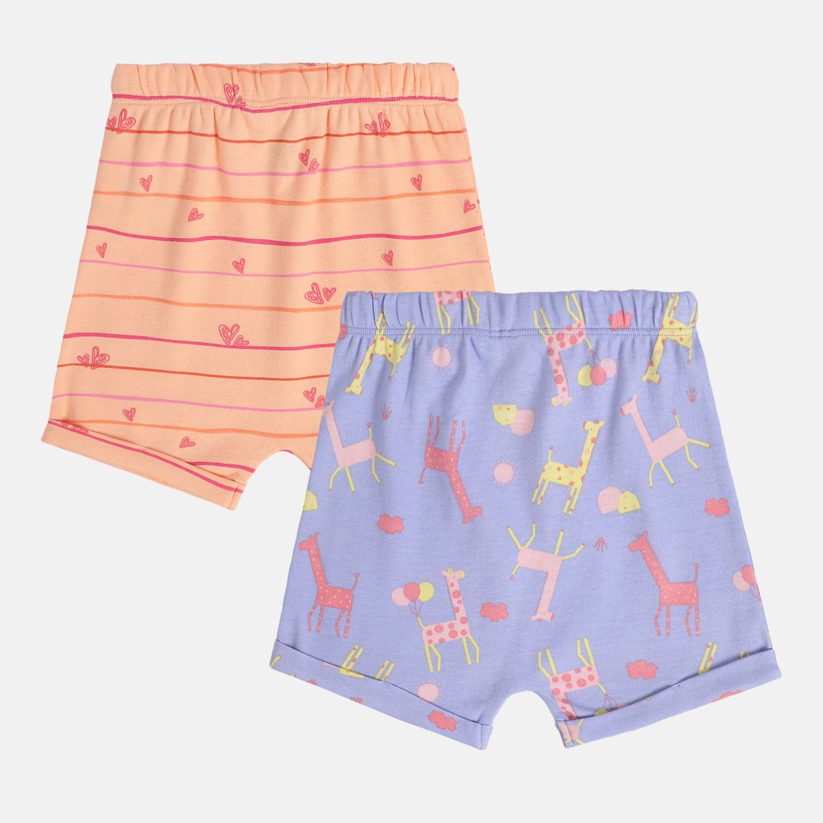 Girls Lavender/Peach Elasticated Thigh Length Shorts
