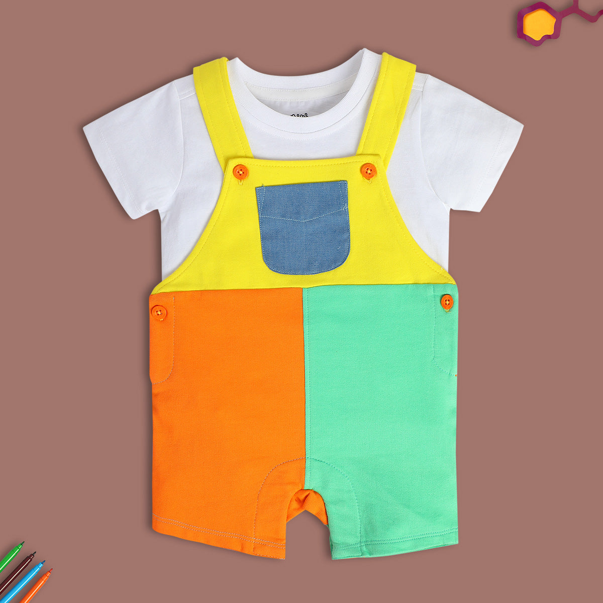Boys Multi Short Sleeve Dungaree Set