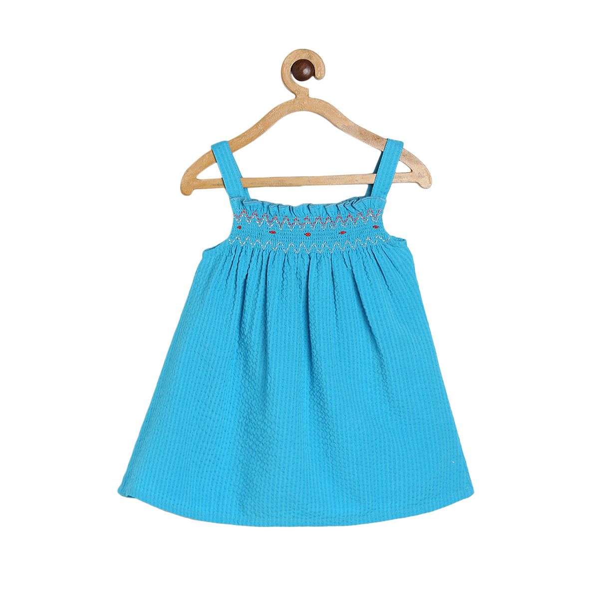 Baby Girls Blue Smocked Sleeveless Dress Regular Fit Casual Wear