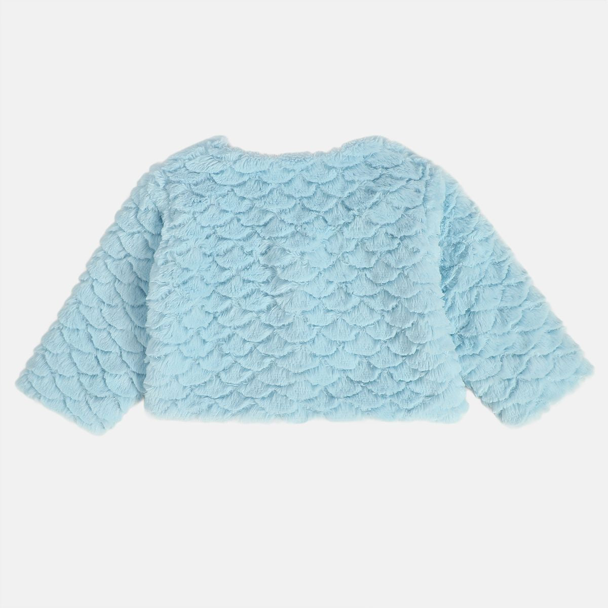 Girls Cotton Full sleeves Self Design Shrug - Sky blue
