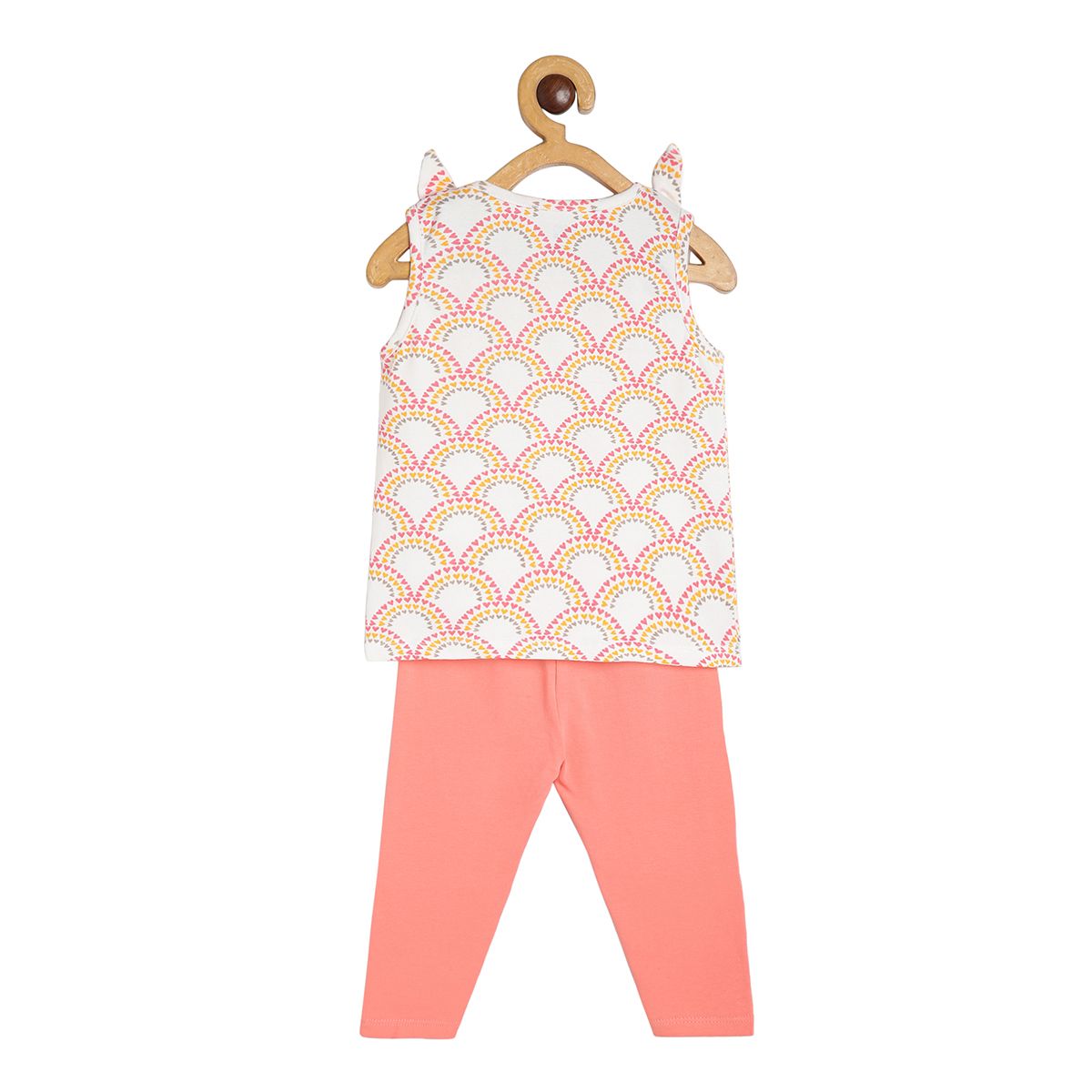 Baby Girls Printed Sleeveless Top with Solid Leggings Set, Off White & Peach
