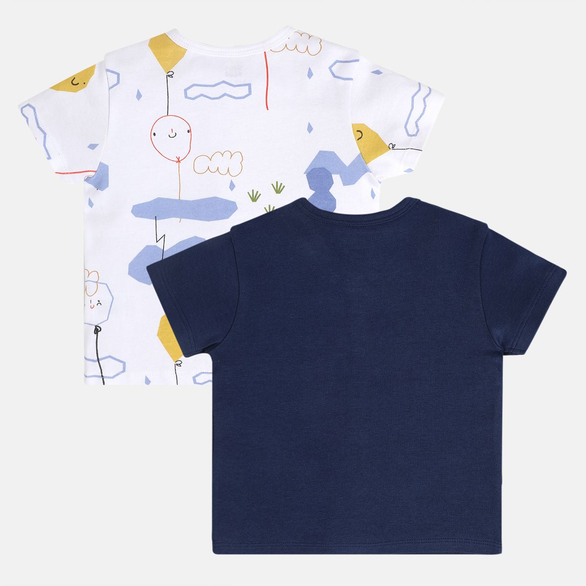 Boys Cotton Pack Of 2 Half sleeves Cartoon Printed Front Open Vest - Navy Blue & White