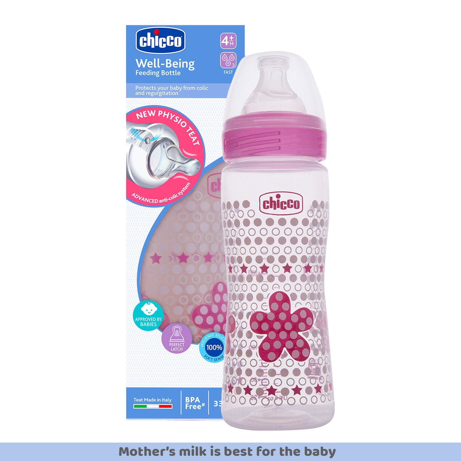 WellBeing Feeding Bottle (330ml Fast) (Pink)