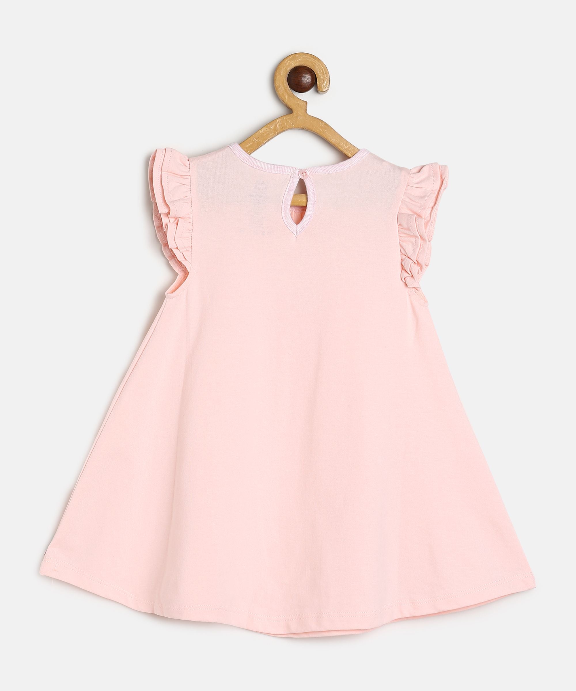 Baby Girls Pink Solid Flutter Sleeve Cotton Dress Regular Fit Casual Dress