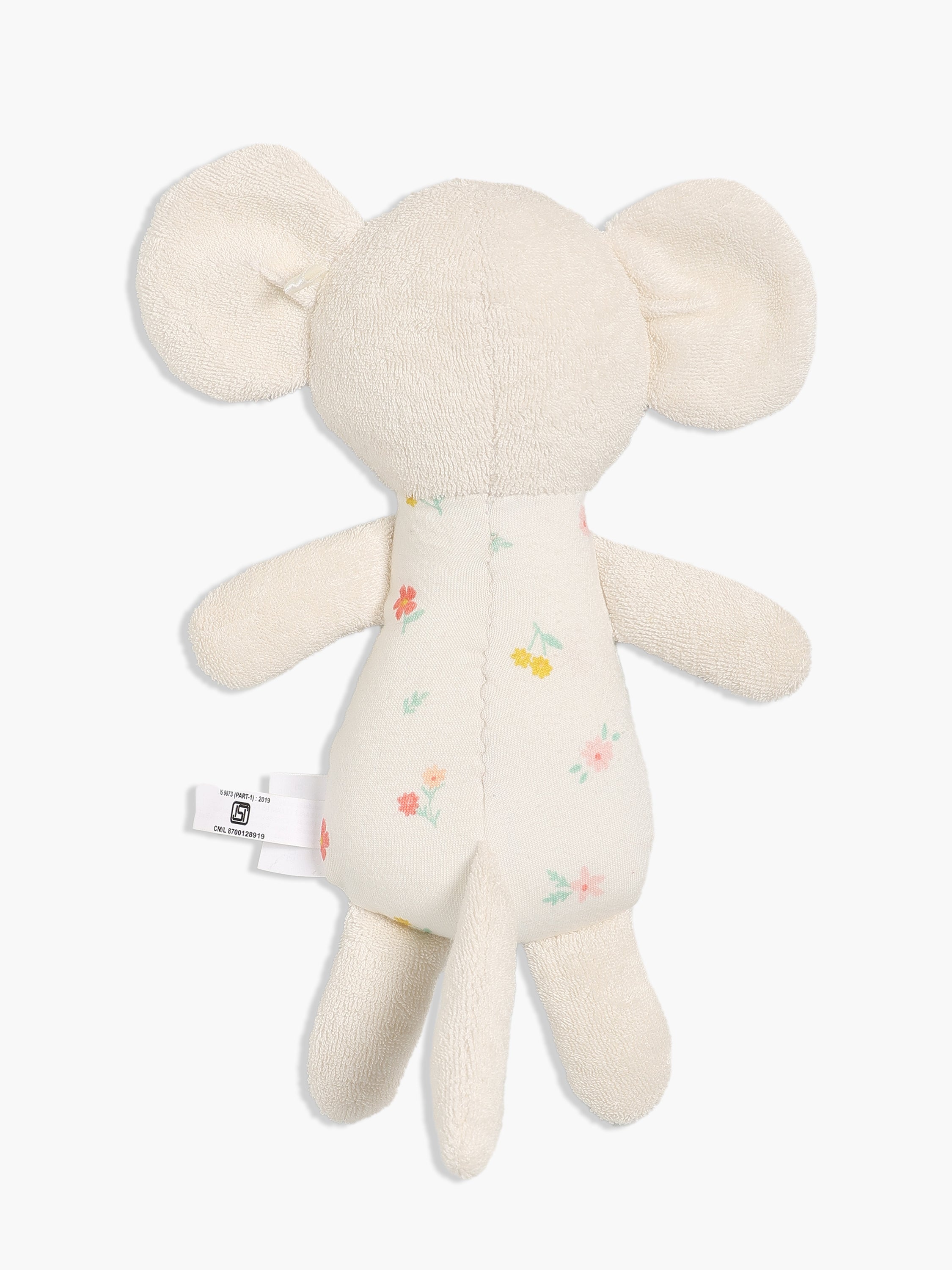 Baby Soft Floral Mouse Plush Toy, Cream