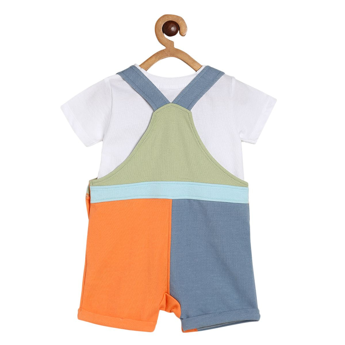 Boys Green/White Round Neck Short Sleeve Dungaree Set