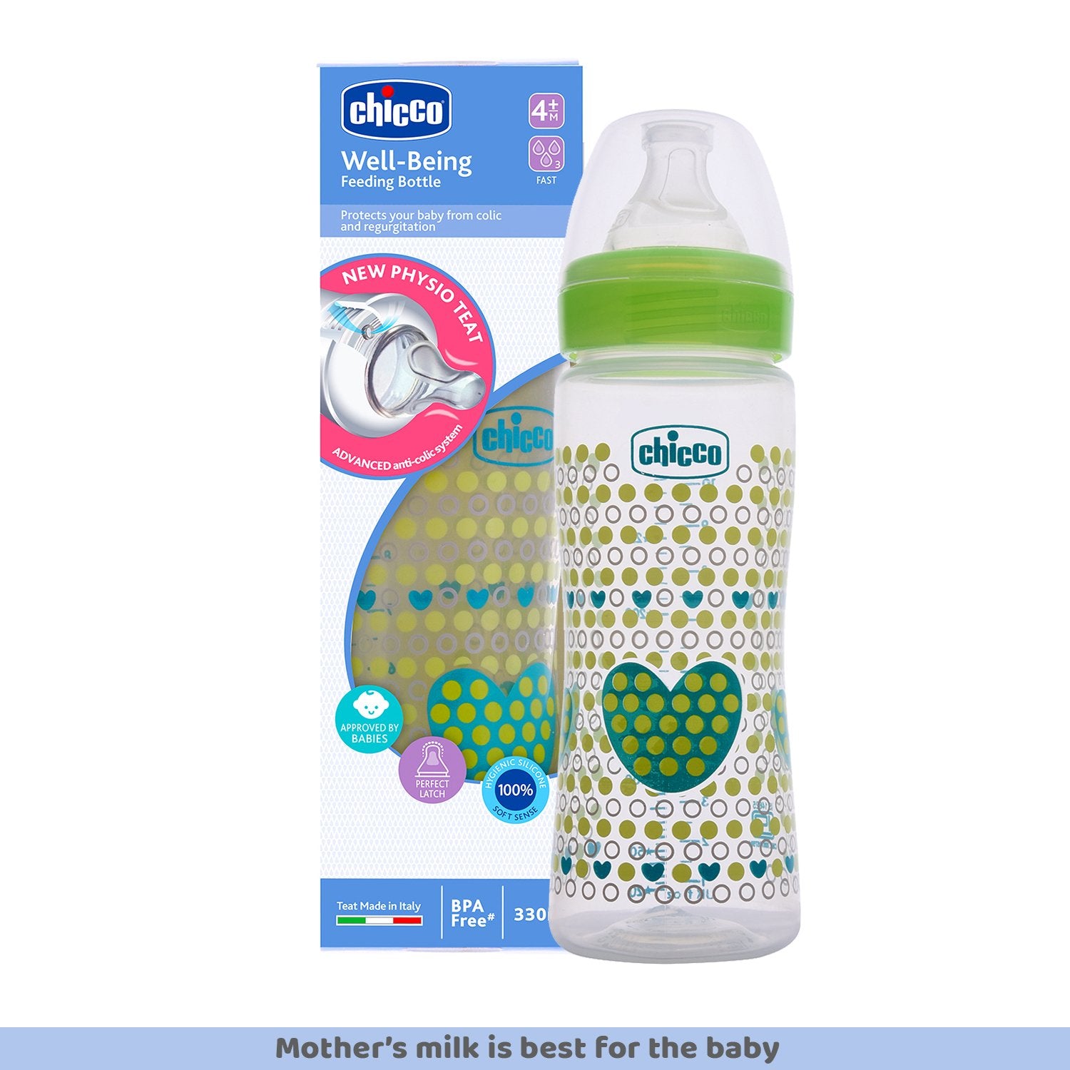 WellBeing Feeding Bottle (330ml Fast) (Green)