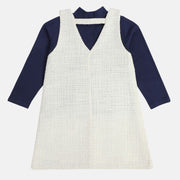 Girls Blue/Marshmallow Turtle Neck Full Sleeves Pinny Set