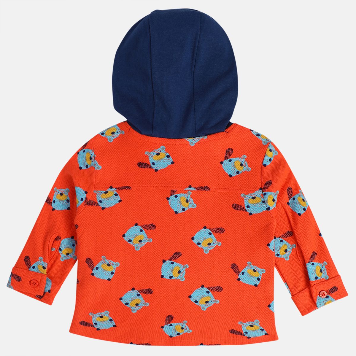 Boys Orange Hooded Full Sleeves Shirt