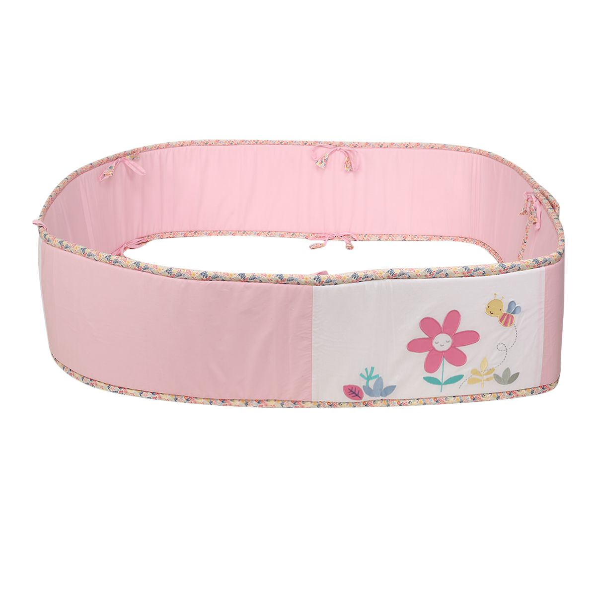Baby Girls Pink Cotton Blend Floral and Bee Applique Cot Bumper Pack of 1 Padded Nursery Essential