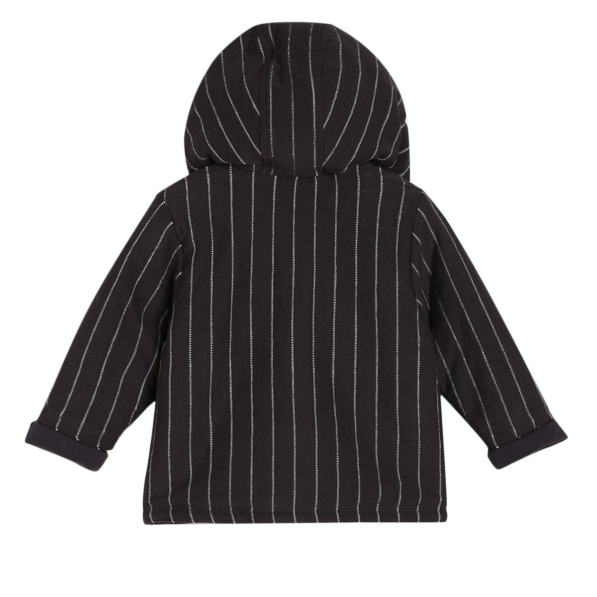 Baby Boys Black Cotton Striped Hooded Jacket Regular Fit Casual Wear Jacket