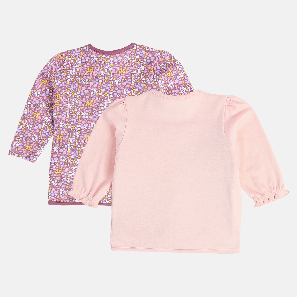 Girls Cotton Pack Of 2 Full Sleeves Flower & Typographic Printed Front Open Vest - Light Pink & Multi