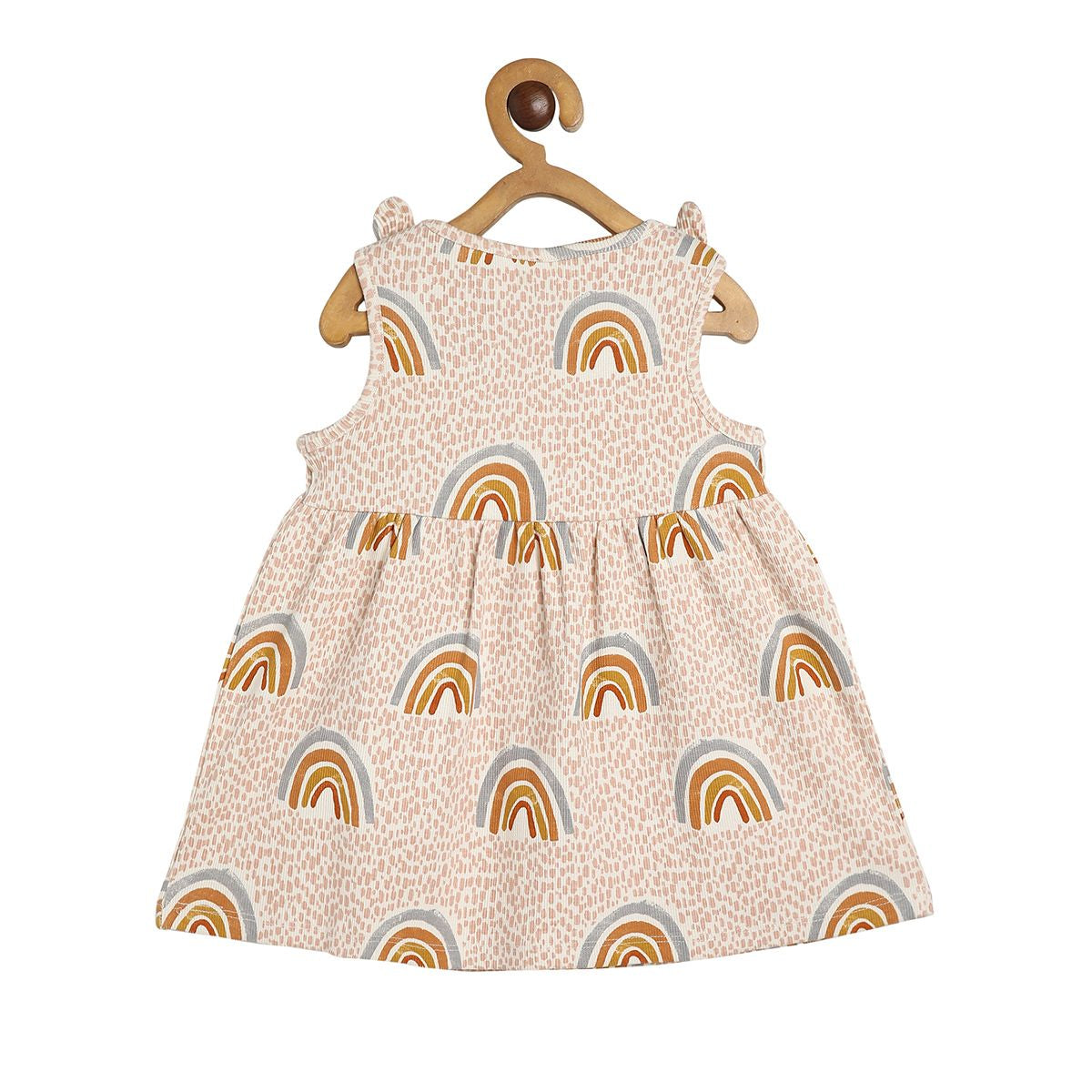 Girls Marshmallow/ Beige Round Neck Sleeveless Dress