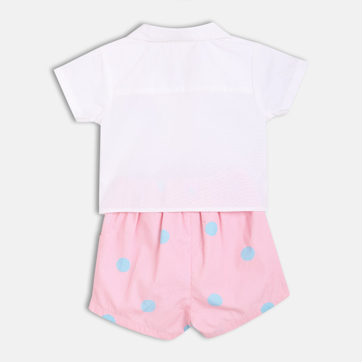 Baby Girls Solid Top and Polka Dot Shorts Set, White and Pink