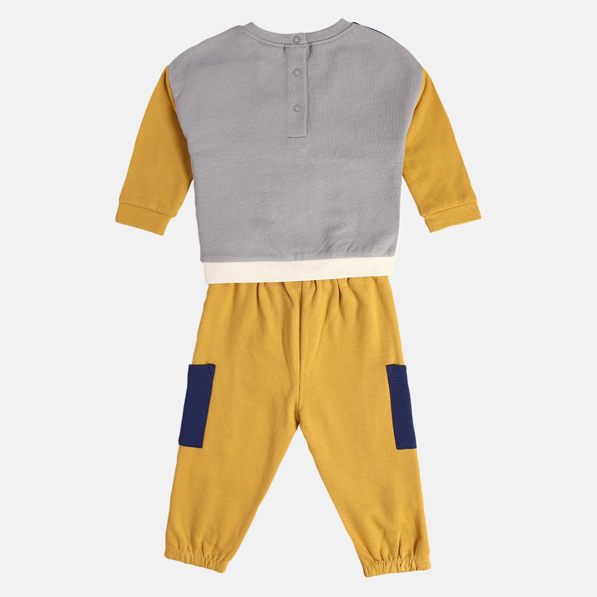 Boys Cotton Full Sleeves Colourblocked Clothing Set - White & Yellow