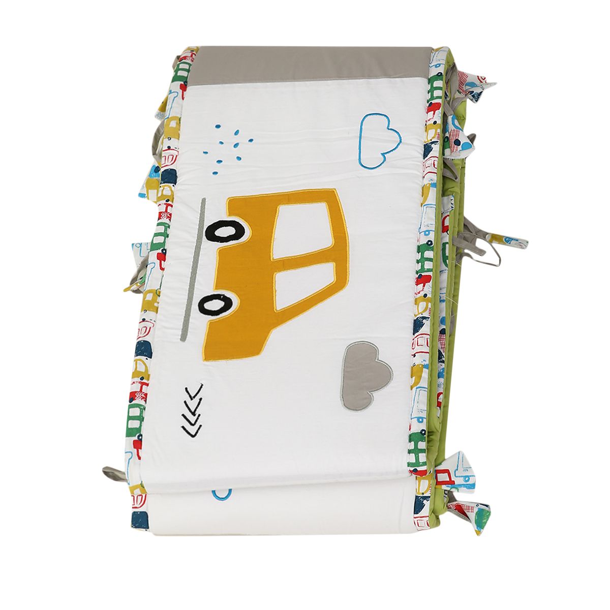Baby Unisex Green and Grey Cotton Blend Car Applique Cot Bumper Pack of 1 Padded Nursery Essential
