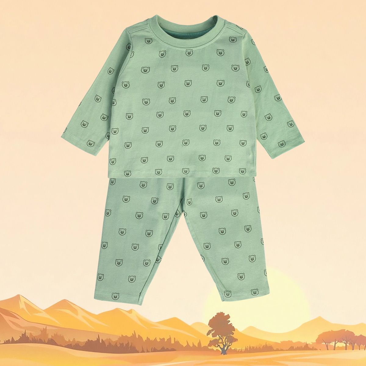 Boys Green Pack Of 2 T-Shirt And Bottom