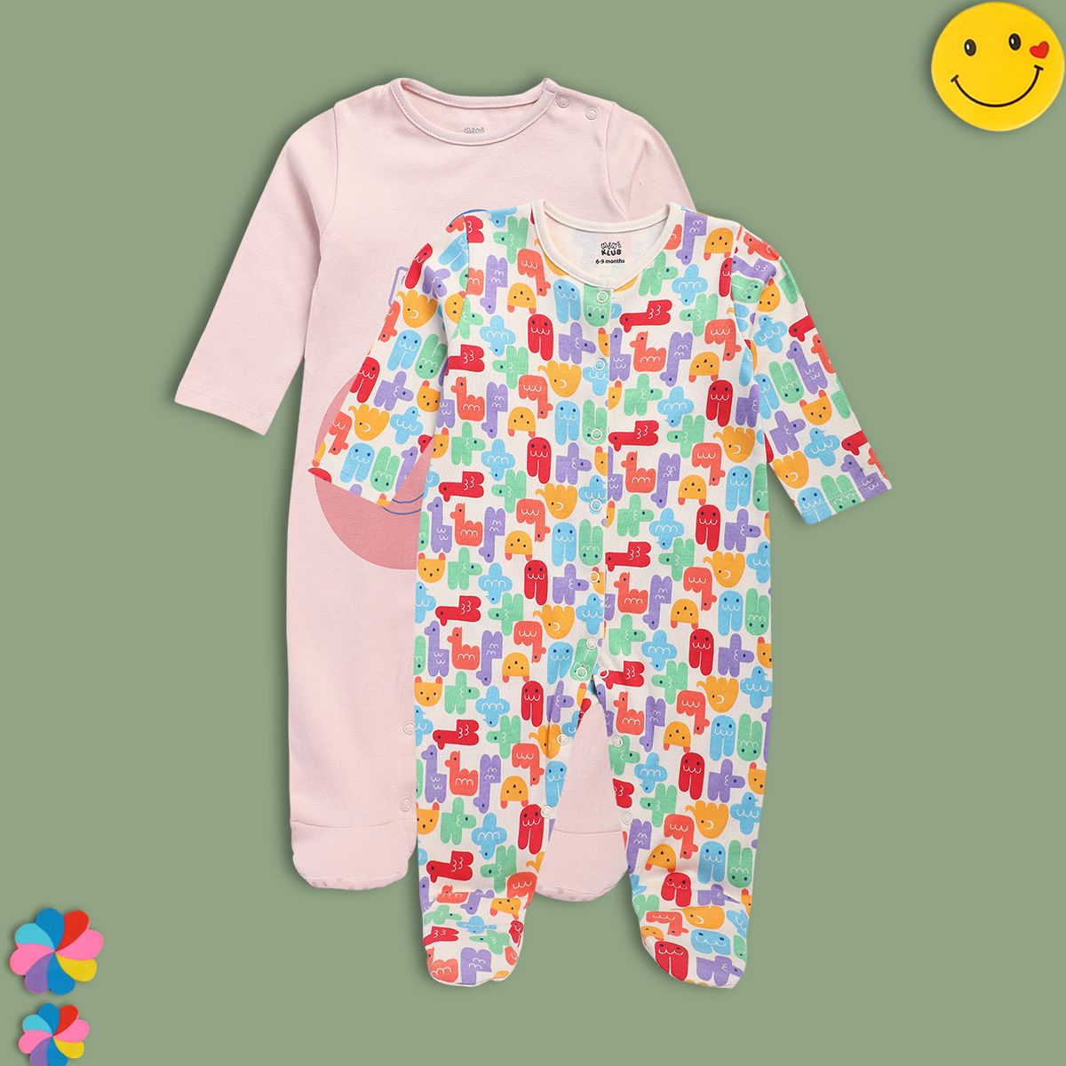 Girls Multicolor Pack Of 2 Sleep Suit
